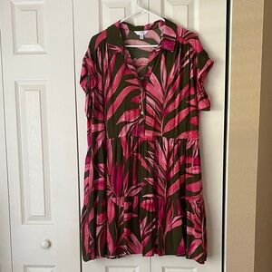 Time and Tru Pink and Brown Leaf Print Dress